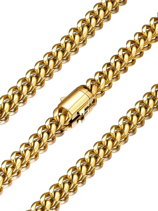 U7 Cuban Link Chain Necklace for Men, Stainless Steel/Black/Gold Mens Necklaces, Chunky Curb Chain Necklace in 6/9/12mm Width 18-30 Inches, Thick Choker Jewelry with Box Packed