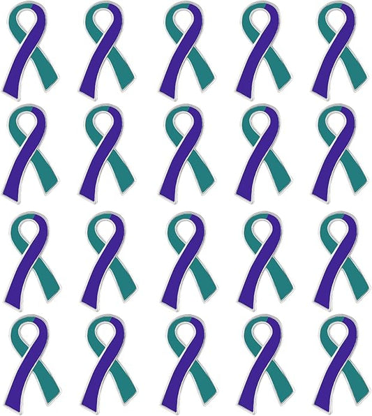 Suicide Awareness and Prevention Pin - Bulk Packs - Variety Pack of Teal & Purple Ribbon Pin Perfect for Support Groups, Gift-Giving and Fundraising