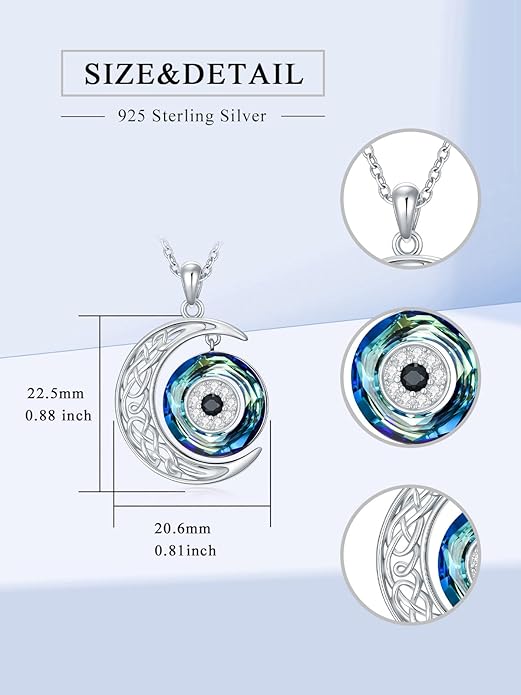 WINNICACA Sterling Silver Evil Eye Necklace Protection Crystal Pendant for Women Good Luck Vintage Evil Eye Pendant Jewelry Birthday Gifts for Women Friend Female
