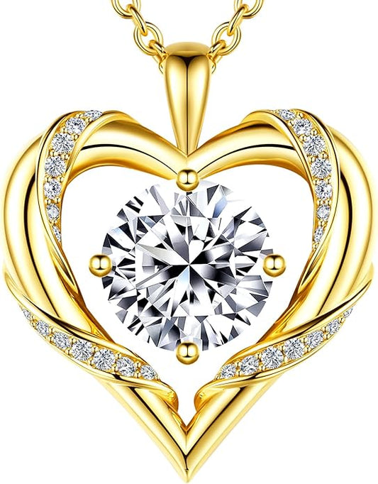 Beam & Bask 2-3 Ct Moissanite Heart Necklaces for Women, 18K Gold Plated Romantic Pendant for Anniversary Birthday, 925 Sterling Silver Jewelry for Wife Girlfriend Mom Her