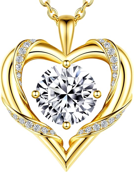 Beam & Bask 2-3 Ct Moissanite Heart Necklaces for Women, 18K Gold Plated Romantic Pendant for Anniversary Birthday, 925 Sterling Silver Jewelry for Wife Girlfriend Mom Her