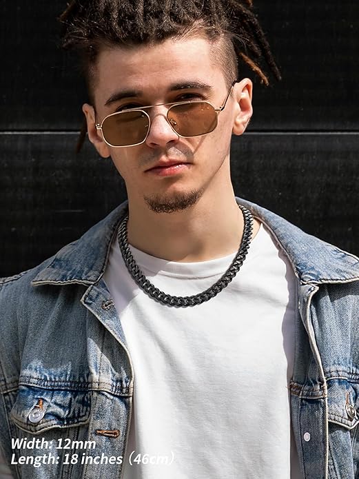 FindChic Men Curb Chain Necklace 18K Gold Plated/Stainless Steel/Black Chunky Double Tight Cuban Link Hip Hop Neck Chains for Men Boys 3.5MM/5MM/6MM/7MM/9MM/12MM 14''-30'' 8 Length Options (Send Gift Box)