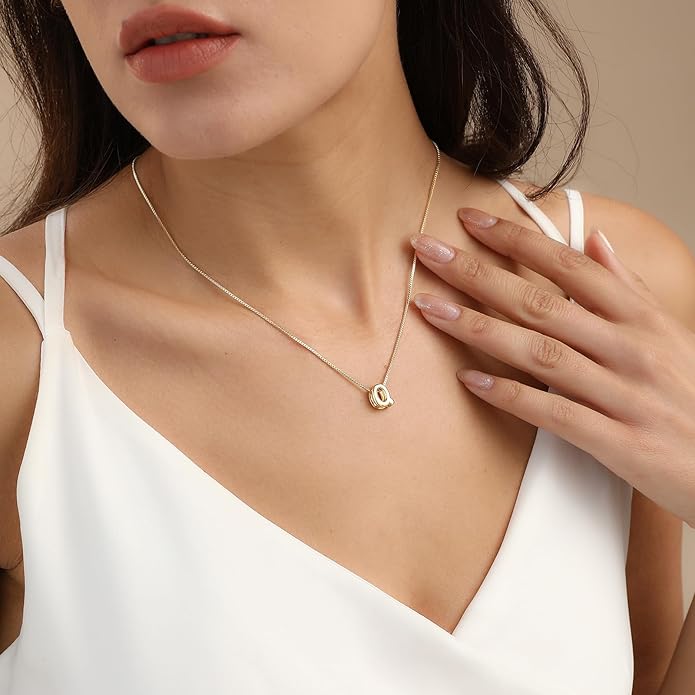 Bubble Gold Letter Necklace for Women, 14k Gold Plated Balloon Initial Necklace, Dainty Gold Necklace for Women, Personalized Bubble Pendant Name Necklace, Fashion Accessories Trendy Jewelry