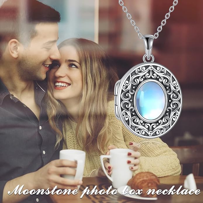 TIGER RIDER Sterling Silver Photo Locket Necklace That Holds Pictures Oval Shaped Photo Jewelry for Mother Daughter Wife