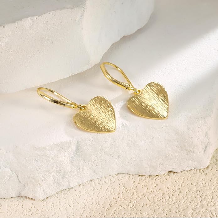 14K Gold Dangle Earrings for Women，Lightweight Circle Disc Coin Geometric Flat Brushed Drop Earrings, Hypoallergenic Leverback Earrings S925 Jewelry