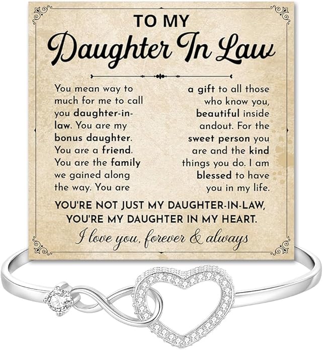 To My Beautiful Daughter In Law Bracelet From Mother-In-Law, Daughter In Law Birthday Gifts, Infinity Star Heart Bracelet For Her With Heartfelt Message Card & Elegant Box, Bonus Daughters Bracelets