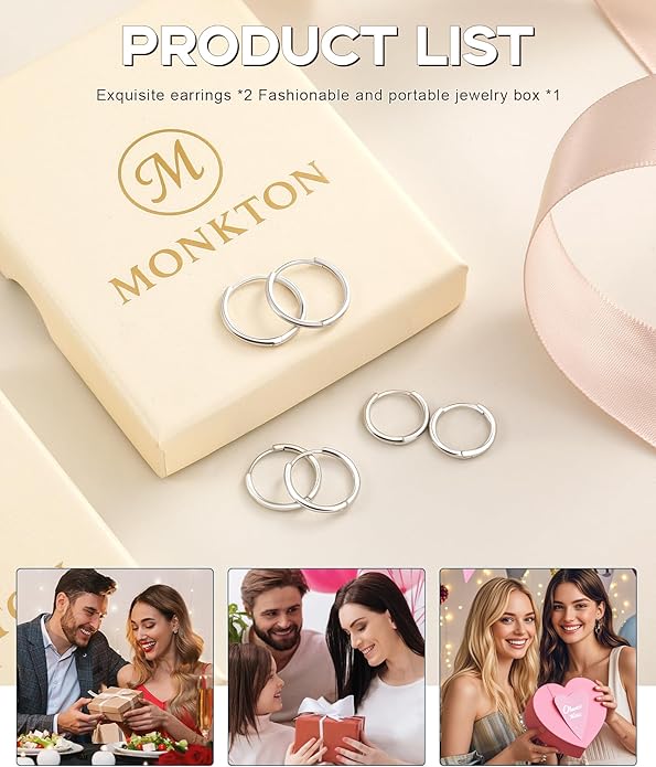 Monkton Huggie Earrings S925 Sterling Silver Minimalist Hoop Earrings - 14mm/16mm/18mm Chic Lightweight Hypoallergenic Women's Jewelry