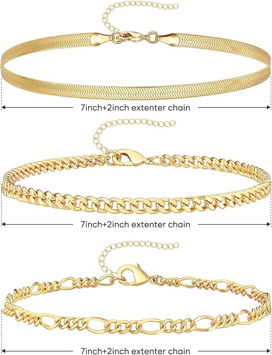 Gold Bracelets for Women Trendy,14K Gold Plated Dainty Stackable Paperclip Cuban Link Chain Bracelets, Simple Cute Cuff Bracelets Jewelry Set Adjustable 7"+2"