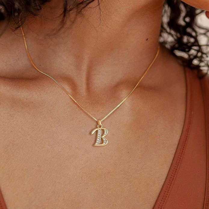 Initial Necklace for Women, 14K Gold Plated Box Chain Letter Pendant, Trendy Name Necklace, Dainty Personalized Jewelry Gift for Her