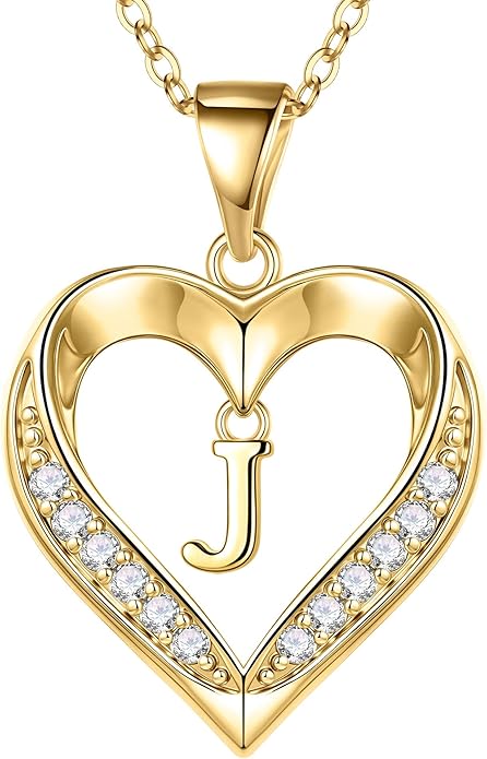 Turandoss Heart Initial Necklaces for Women - Dainty 14K Gold Plated CZ Heart Pendant Necklace with Tiny Letter A-Z, Non Tarnish Waterproof Trendy Jewelry Gifts for Mom Wife Girlfriend