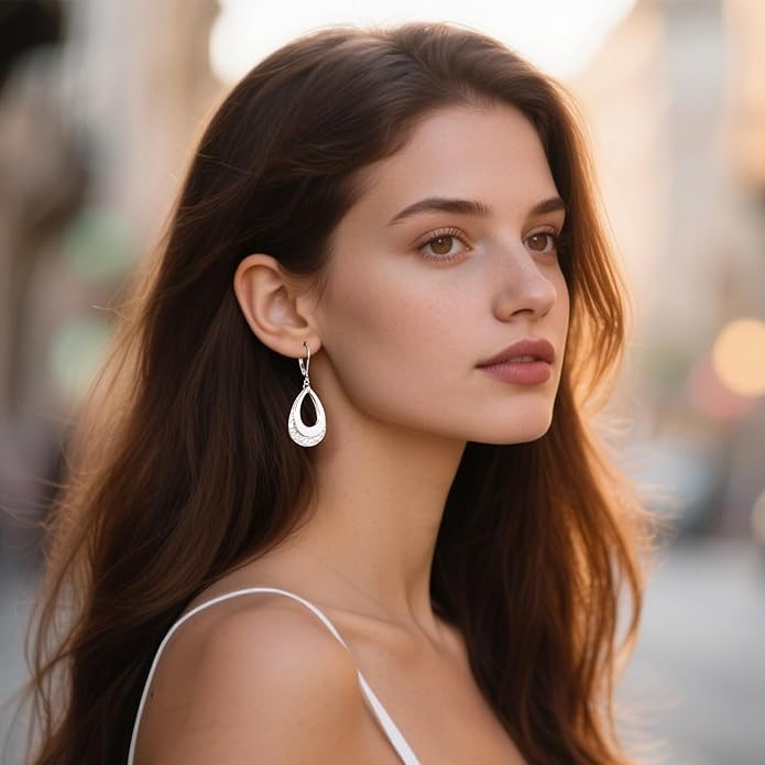 925 Sterling Silver Teardrop Dangle Earrings for Women Hammered Layer Drop Dangle Earrings Jewelry Hypoallergenic Boho Teardrop Leverback Dangle Earings for Jewelry Gifts