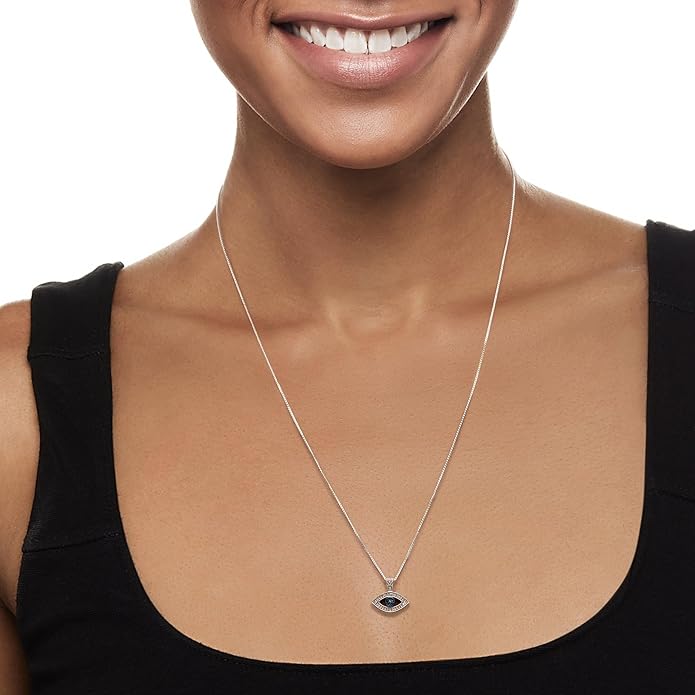 Ross-Simons 0.10 ct. t.w. Blue and White Diamond Evil Eye Pendant Necklace in Sterling Silver