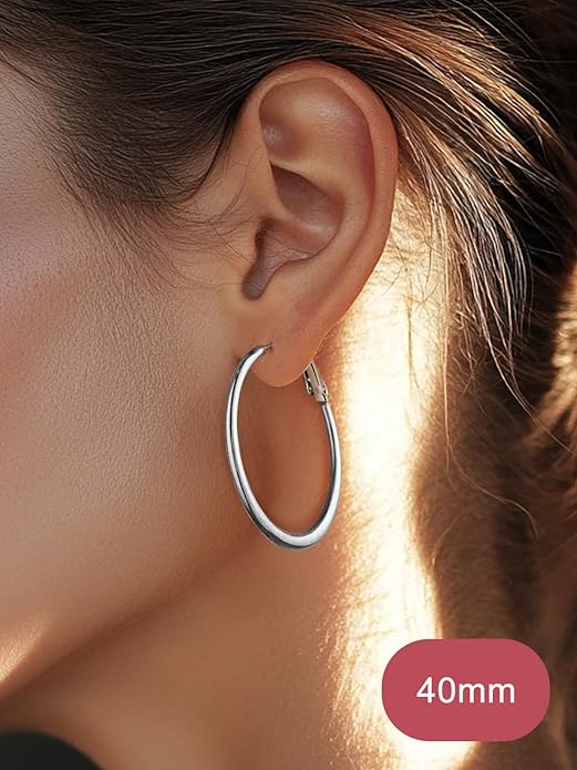 FOCALOOK 14K Gold Plated Lightweight Large Hoops| 2mm Thin Hoop Earrings for Women 30/40/50/70/100mm