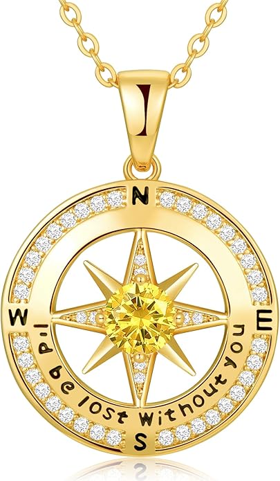 Zifeel Compass Necklace Gifts for Women wife - S925 Sterling Silver Birthstone Necklaces for Women - Anniversary Birthday Gifts for Her Wife Girlfriend - Valentines Mom Mothers Day Christmas Gifts Jewelry for Women