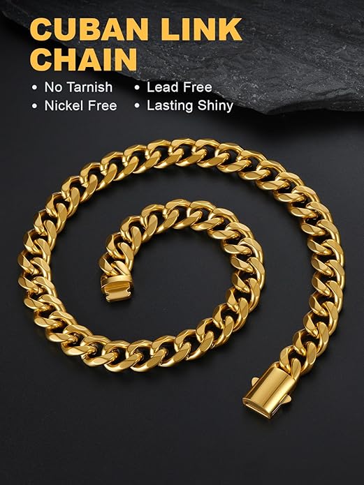 U7 Cuban Link Chain Necklace for Men, Stainless Steel/Black/Gold Mens Necklaces, Chunky Curb Chain Necklace in 6/9/12mm Width 18-30 Inches, Thick Choker Jewelry with Box Packed