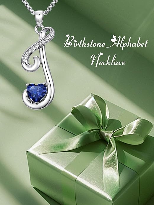Christmas Gifts for Women Alphabet A to Z Initial Birthstone Pendant Necklaces for Women - 18k White Gold Plated Personalized Name Jewelry Valentine Mothers Day Birthday Gifts for Women Her Girlfriend