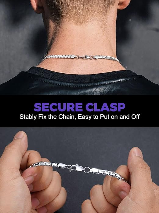 Richsteel Stainless Steel Mens Flat Link Chain Necklace, Black/Gold/Steel Chain for men, 2mm/4mm/6mm Width, No Tarnish & Hypoallergenic Hip Hop Jewelry, 18"-30" Length
