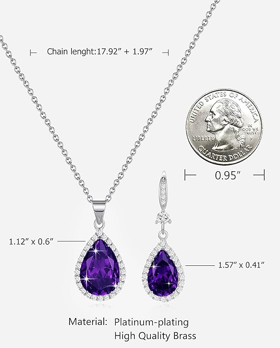 Sumonyo Women Jewelry Set Silver/Gold Plated Teardrop Pendant Necklace Dangle Drop Earrings Dangling Sets Birthstone Crystals Rhinestone,Birthday Anniversary Wedding Mother’s Day Gifts for Women