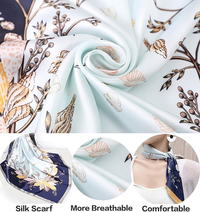 kcctoo 27.5" Mulberry Silk Feeling Head Scarf Women's Fashion Square Neck Satin Scarfs for Bag Hair Scarves Gift