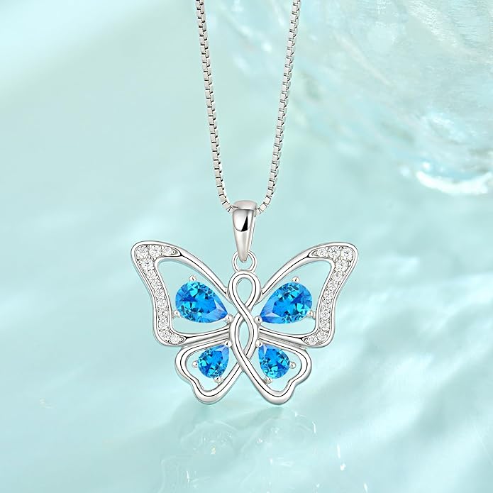 Butterfly Necklace 925 Sterling Silver Cubic Zirconia Birthstone Jewelry Gifts for Women Wife Mother