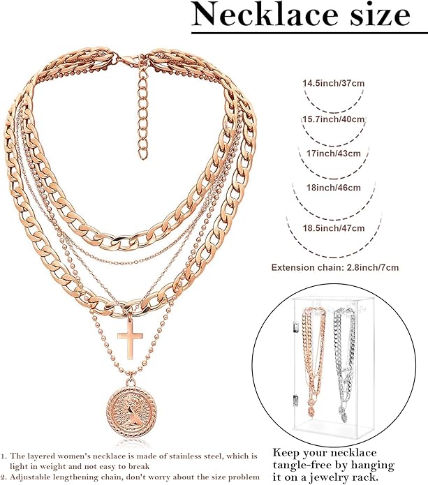 MJartoria Layered Necklaces for Women Trendy Retro Coin Pendant Necklace Dainty Chunky Chain Choker Necklaces for Jewelry Birthday Gifts