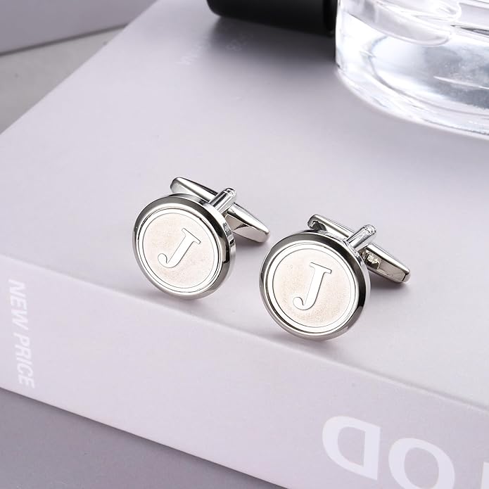 LOYALLOOK Initial Gold Cufflinks for Men Gold Cuff Links Personalized Copper CuffLinks Letter Cufflinks Gift for Groom Husband Father