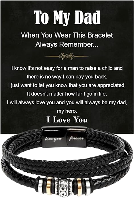 To My Dad Leather Bracelet Father's Day Gift for Dad with Loving Message Card Meaningful Gift from Son or Daughter Men’s Braided Bracelet for Dad Gift for Men Birthday Gift for Dad