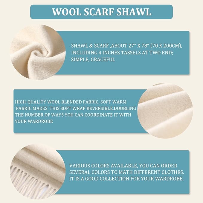 FLEESOFT Winter Wool Scarf Shawl -Thick Oversized Pashmina Shawl Wrap,Soft Warm Winter Scarves,Travel Blanket Scarf for Women