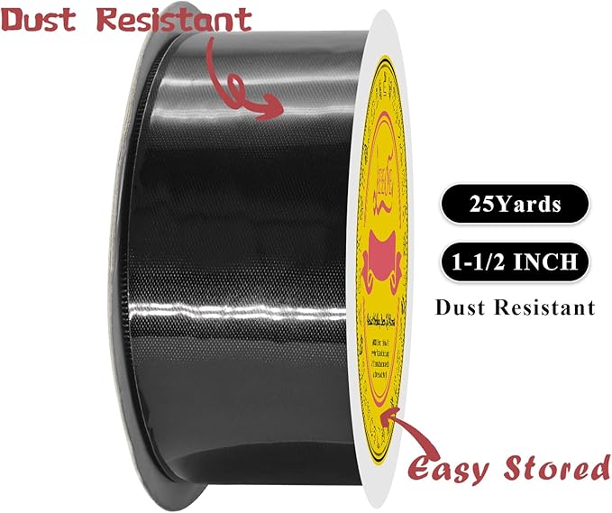 LEEQE Double Face Black Satin Ribbon 1-1/2 inch X 25 Yards Polyester Black Ribbon for Gift Wrapping Very Suitable for Weddings Party Hair Bow Invitation Decorations and More