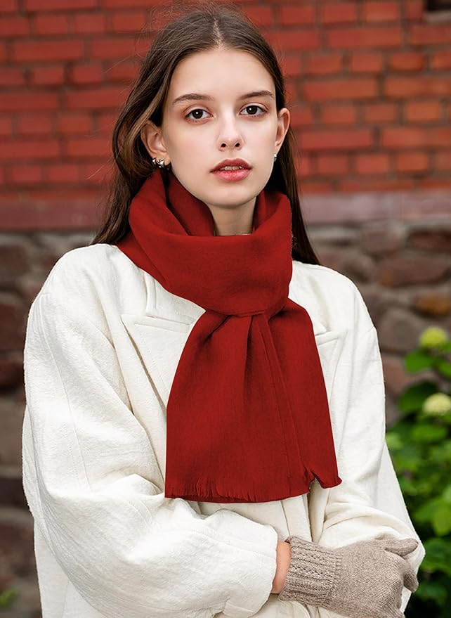WASALUYA Wool Scarf for Women & Men, 100% Wool Scarves Wrap Shawl with Tassels, Elegant Soft Winter Scarf for Fall and Winter