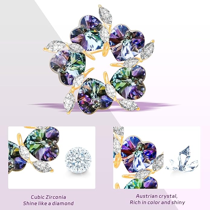 KZQtriid Brooches For Women,14k Gold Plated Copper,Crystal Brooch,Love Brooch,Heart Brooches,Brooches Pin for Birthday, Christmas,Valentines, Wedding Parties, Anniversaries,Flower Broach
