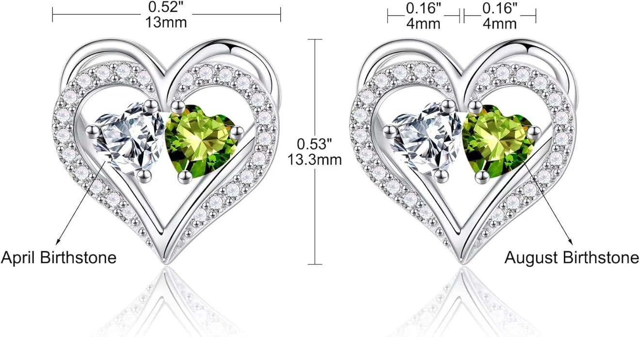 Iefil Birthstone Earrings for Women - 925 Sterling Silver Heart Earrings Anniversary Birthday Gifts for Women Wife Girlfriend Mom