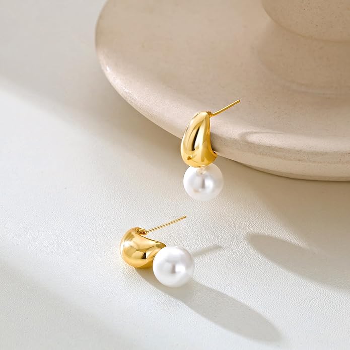 CHESKY Pearl Earrings for Women, Dainty 14K Gold Plated/Silver Plated Drop Quality Handpicked AAA+ Freshwater Cultured Round Pearls Dangle Earrings Wedding Jewelry for Women Gifts