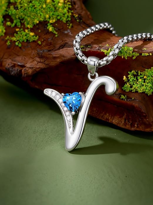 Christmas Gifts for Women Alphabet A to Z Initial Birthstone Pendant Necklaces for Women - 18k White Gold Plated Personalized Name Jewelry Valentine Mothers Day Birthday Gifts for Women Her Girlfriend