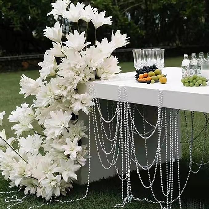 Fbshicung 5mm Faux Pearl Beads Garland Pearl Bead Roll Strand for Wedding Party Christmas Tree Decorations, 99 Feet Roll (Silvery)