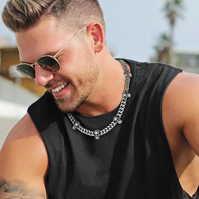 Bestyle Barbed Wire Necklace 5/7/9/12mm Mens Chain Necklaces Hip-hop Punk Gothic Stainless Steel Chain Heavy Thick Cuban Link Chain for Men Women, Length 16/18/20 Inch
