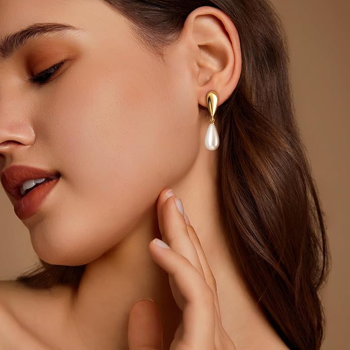 Zeffy Pearl Earrings for Women 14k Gold/Silver Pearl Drop Earrings Long White Pearl Tassel Dangle Statement Earrings Bridal Wedding Dainty Prom Earrings Birthday Gifts Jewelry