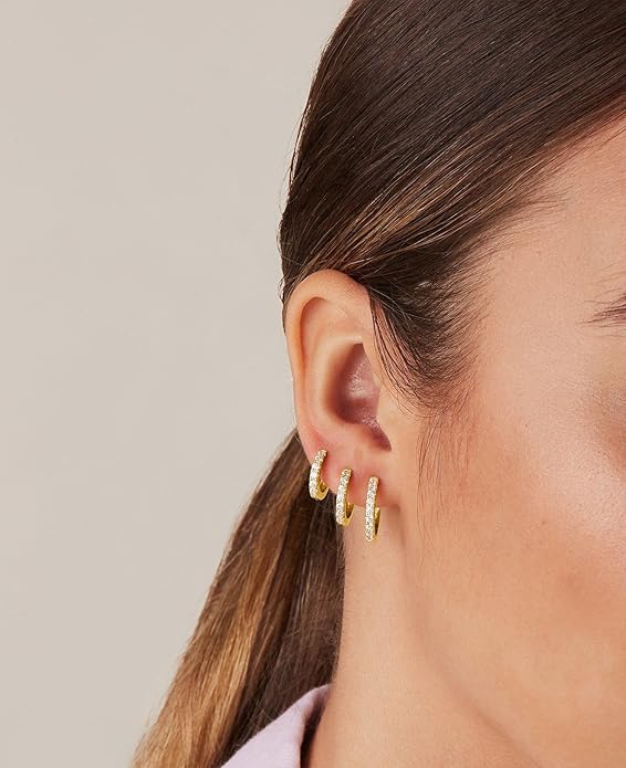 Cocadant 6 Pairs 925 Sterling Silver Small Hoop Earrings for Women,14k Real Gold Hypoallergenic Tiny Cubic Zirconia Cartilage Huggie Earring Sets for Multiple Piercing Trendy Jewelry 8/10/12mm