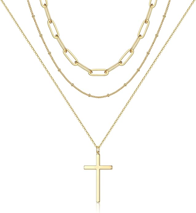 Turandoss Dainty Layered Choker Necklace, Handmade Y Pendant Necklace Multilayer Bar Disc Necklace Adjustable Layering Choker Necklaces for Women