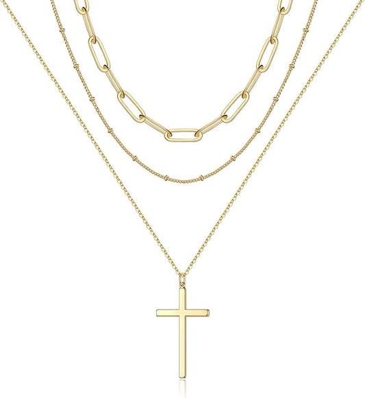 Turandoss Dainty Layered Choker Necklace, Handmade Y Pendant Necklace Multilayer Bar Disc Necklace Adjustable Layering Choker Necklaces for Women