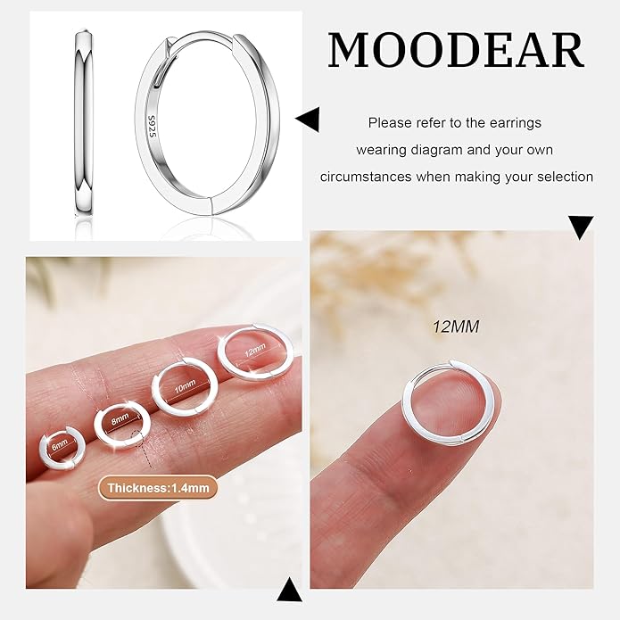 MOODEAR Valentines Day Gifts for Her 925 Sterling Silver Hoop Earrings - Small Huggie Earrings for Women, Hypoallergenic Trendy Cartilage Silver Earrings, Lightweight Jewelry