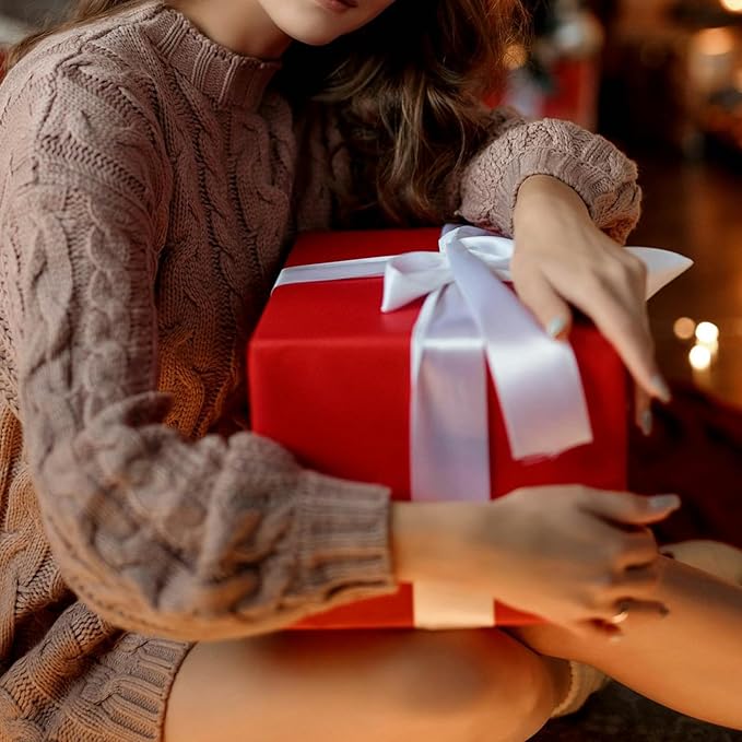 LEEQE Double Face Satin Ribbon 1 inch X 25 Yards Polyester White Ribbon for Gift Wrapping Very Suitable for Weddings Party Hair Bow Invitation Decorations and More