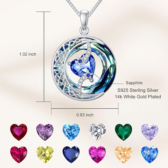 TOUPOP Christmas Gifts Birthstone Necklace 925 Sterling Silver Moon and Star Pendant with Blue Crystal Celtic Moon Jewelry Birthday Gifts for Women Mom Wife Her Daughter