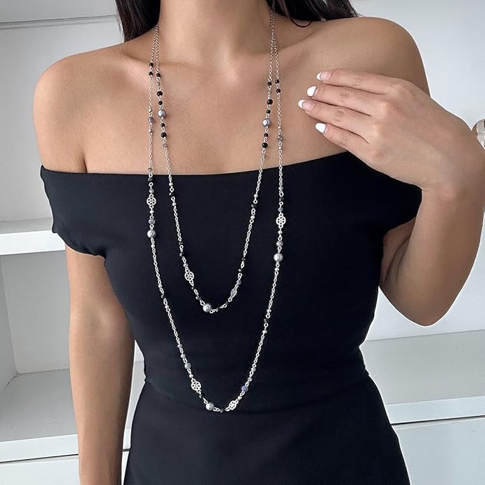 Long Pearl Necklaces for Women Pearl Long Chain Necklace Dainty Gold And Long Pearl Necklaces Layered Pearl Necklace Statement Sweater Strand Chain Jewelry