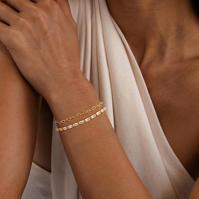 MBW Gold Bracelets for Women Trendy, Dainty 14K Gold Plated Bracelet Stack Beaded Chain Bracelet Set Thin Small Cute Paperclip Bracelets Fashion Waterproof Jewelry Gift Gold Accessories for Women