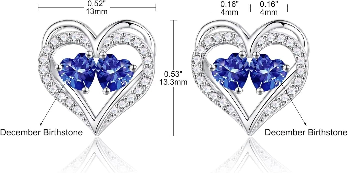 Iefil Birthstone Earrings for Women - 925 Sterling Silver Heart Earrings Anniversary Birthday Gifts for Women Wife Girlfriend Mom
