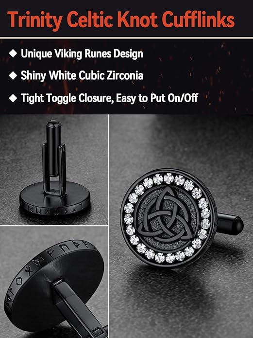 FaithHeart Mens Cufflinks, Norse Viking Tuxedo Shirt Cuff Links, Stainless Steel Cuff Links and Shirt Studs, Gift Box