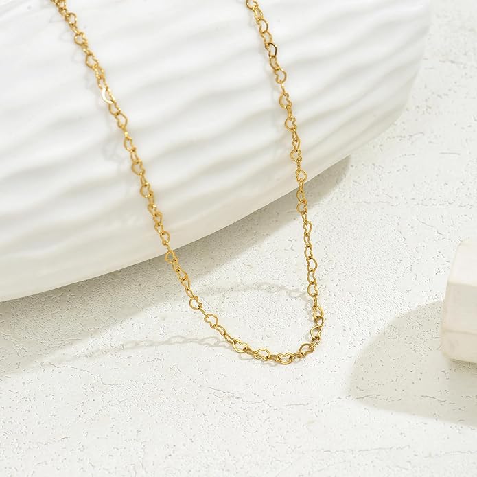 Gold Chain Necklace for Women Dainty 18K Gold Plated Thin Satellite Beaded Turquoise Necklace Simple Gold Boho Jewelry