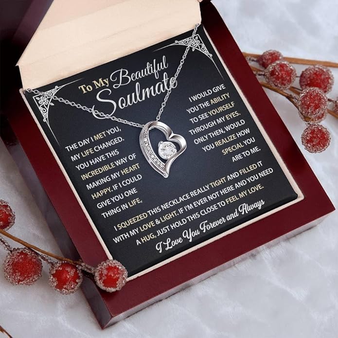 To My Beautiful Soulmate Necklace Romantic Gift for Girlfriend Wife With Message Card & Gift Box, Perfect for Anniversary Birthday Christmas or Valentine’s Day