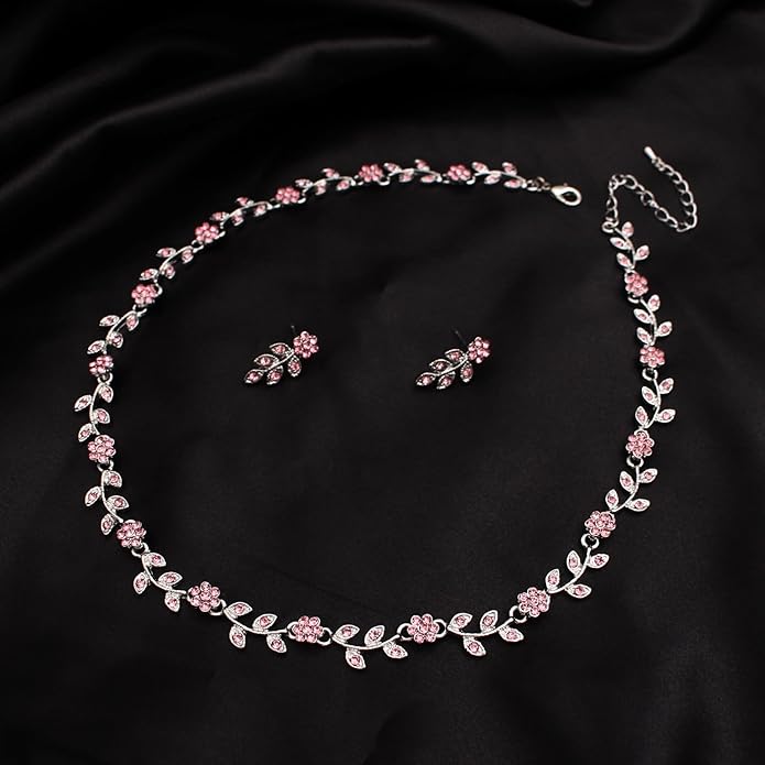 Austrian Crystal Rhinestone Choker Necklace Dangle Earring Link Bracelet Jewelry Set for Brides Bridesmaid Prom Costume Accessories for Women